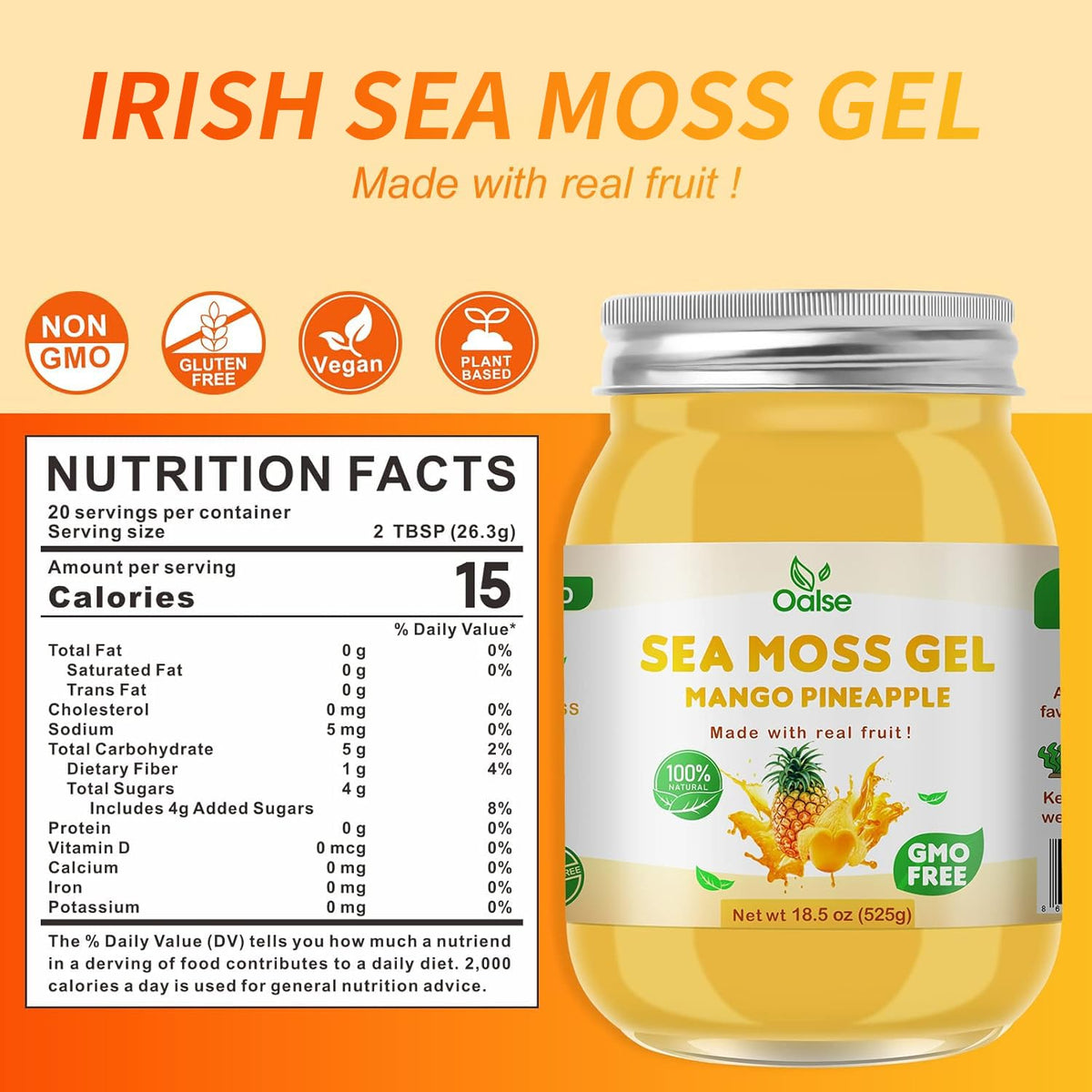 Pot de gel de mousse de mer OALSE avec étiquette détaillée