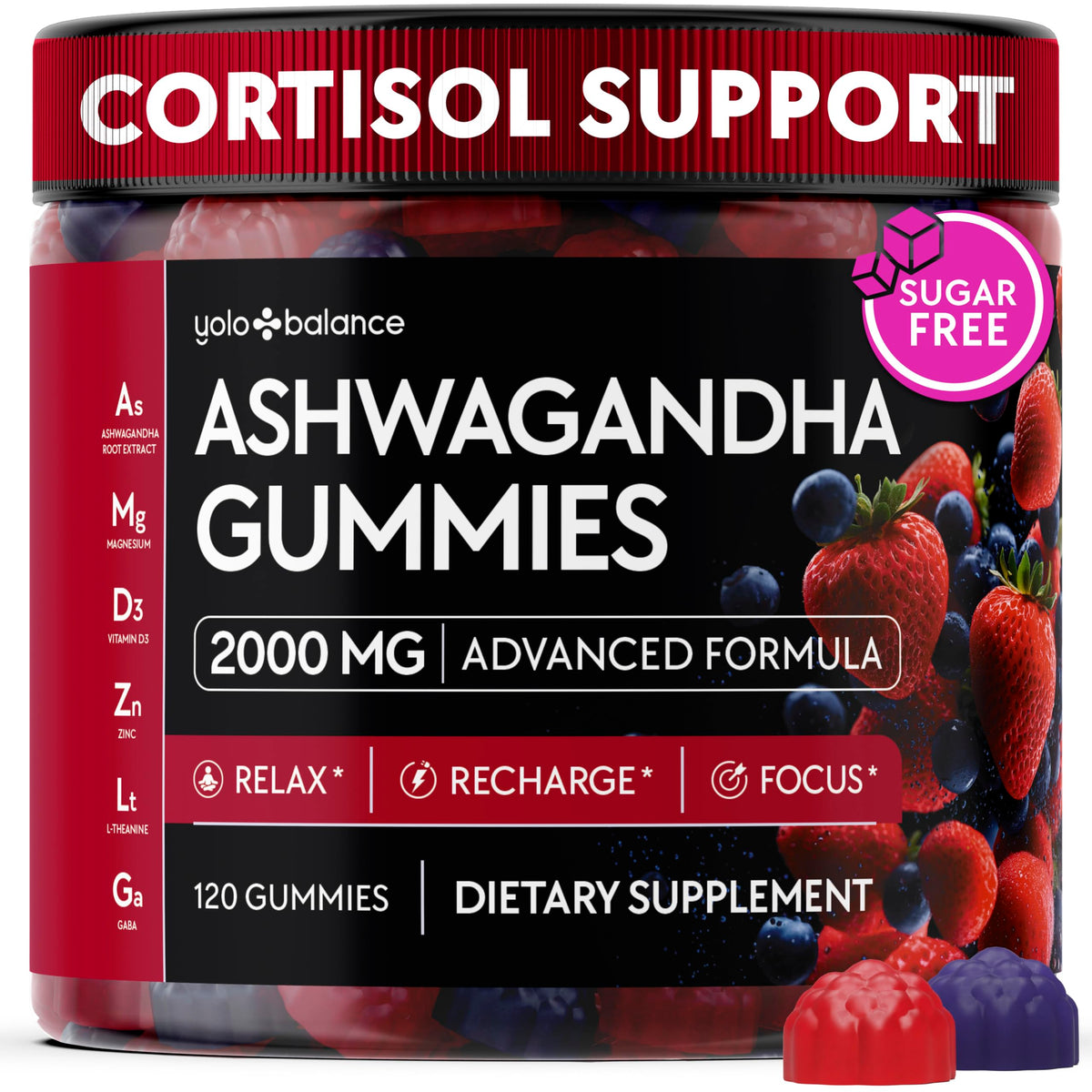 Pot de gummies Ashwagandha YOLOBALANCE vue de face