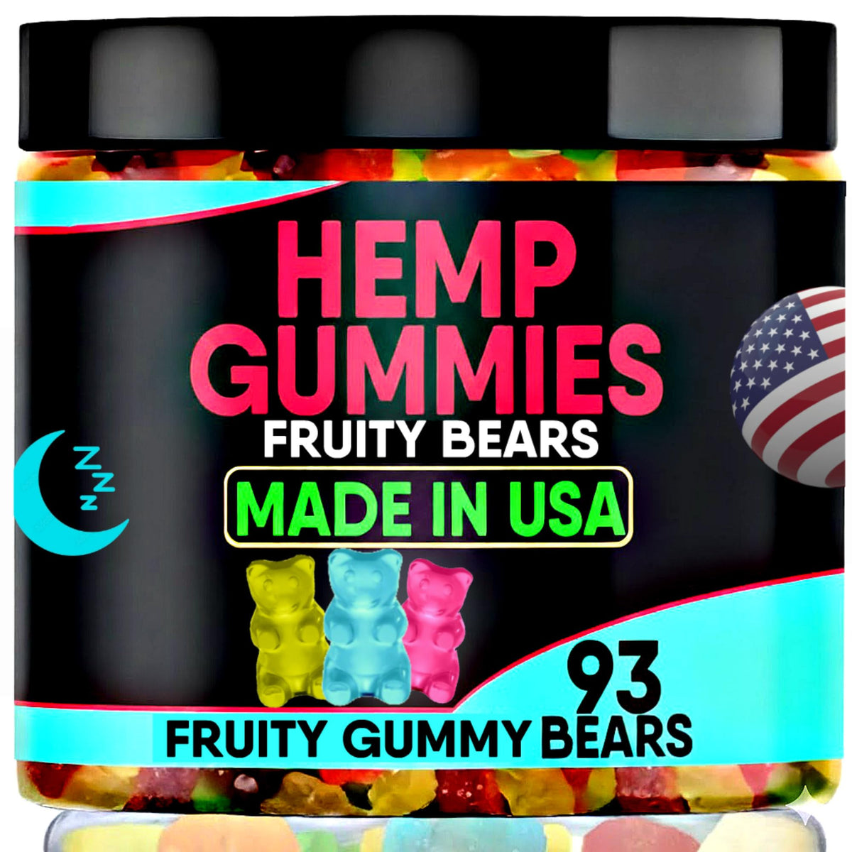 Pot de gummies au chanvre Healthergize avec 93 bonbons fruités