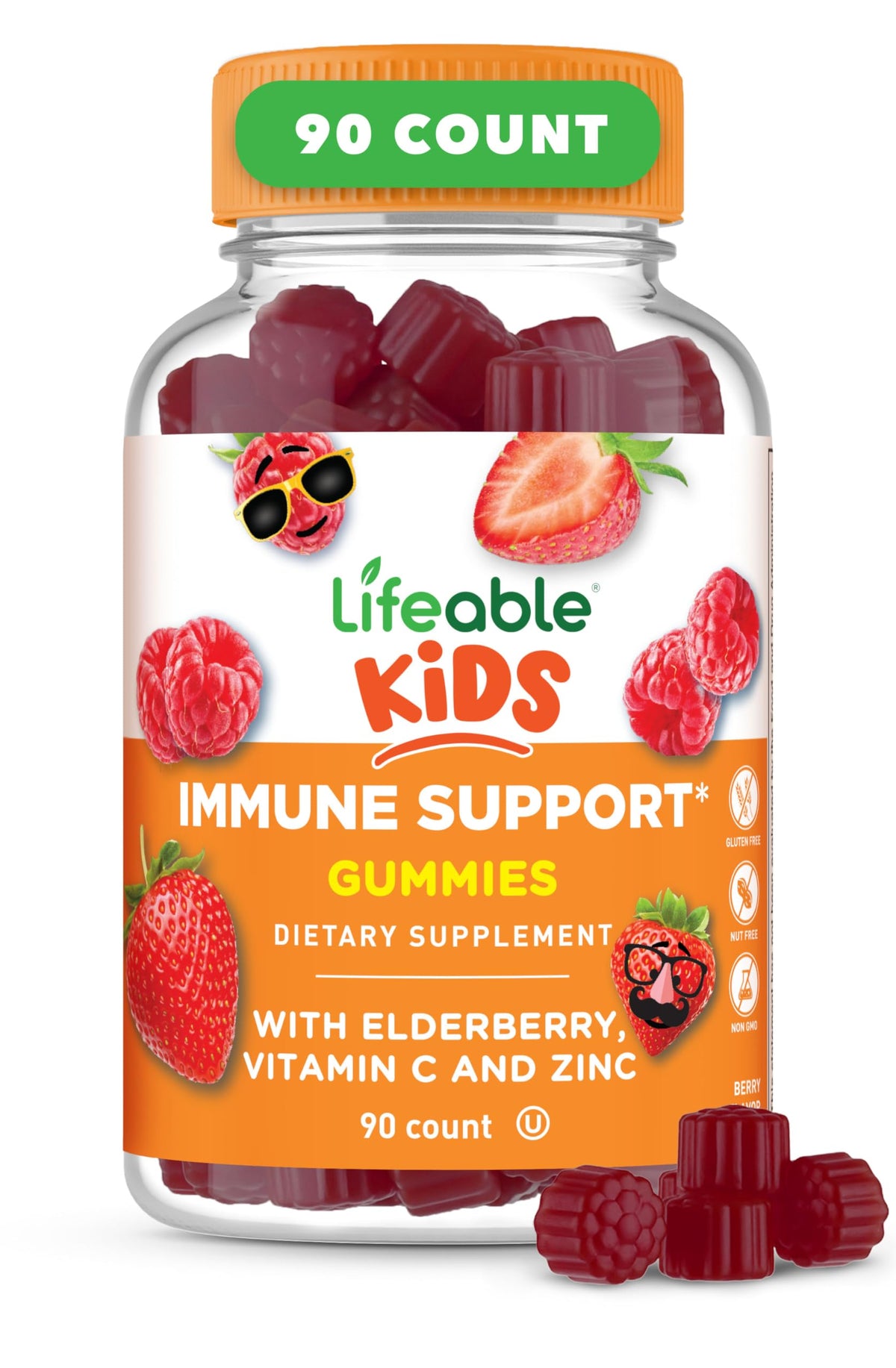 Pot de gummies au sureau Lifeable pour enfants avec 90 gummies