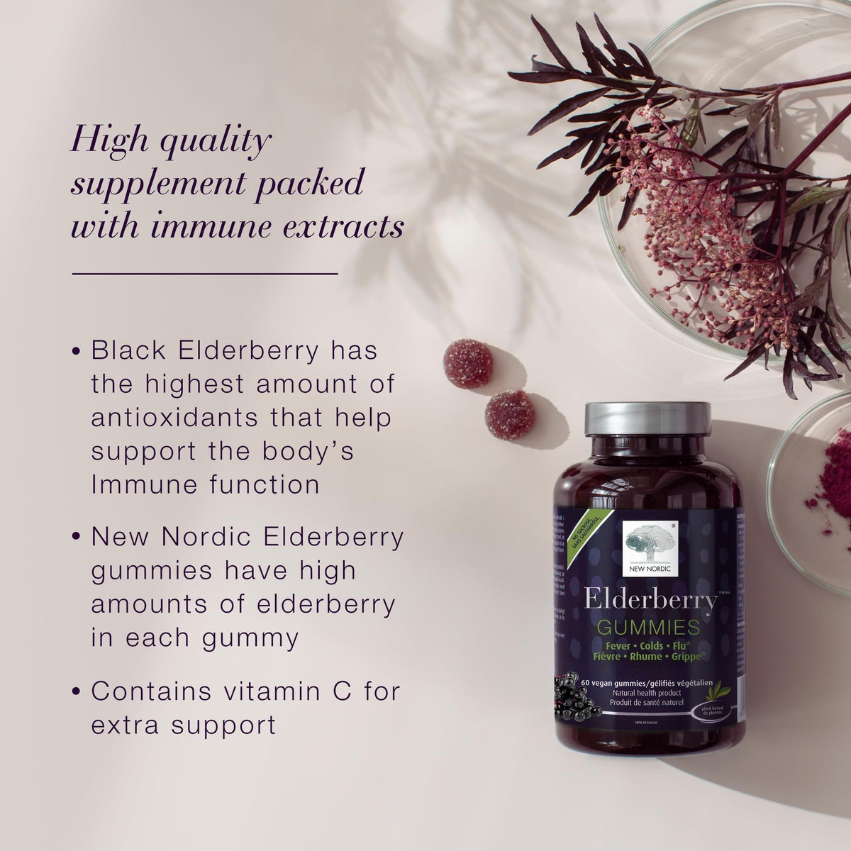 Pot de gummies au sureau NEW NORDIC ouvert