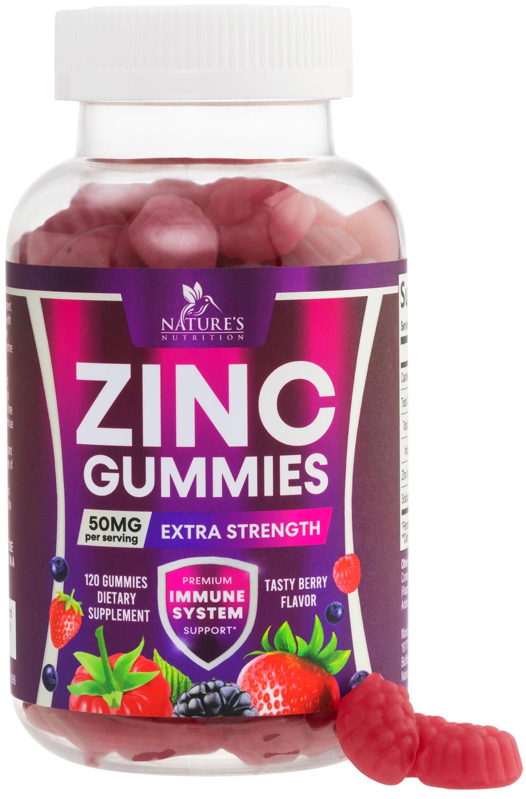 Pot de gummies au zinc Nature's Nutrition 120 gummies goût baies