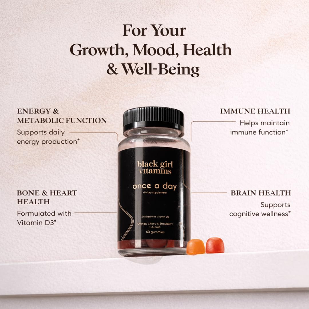 Pot de gummies Black Girl Vitamins avec étiquette et informations nutritionnelles