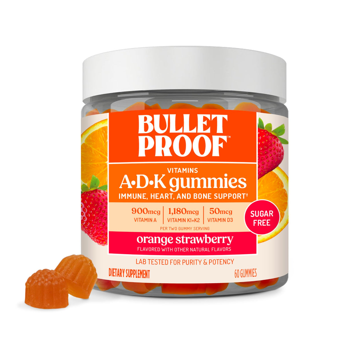 Pot de gummies Bulletproof A+D+K sans sucre, 60 unités