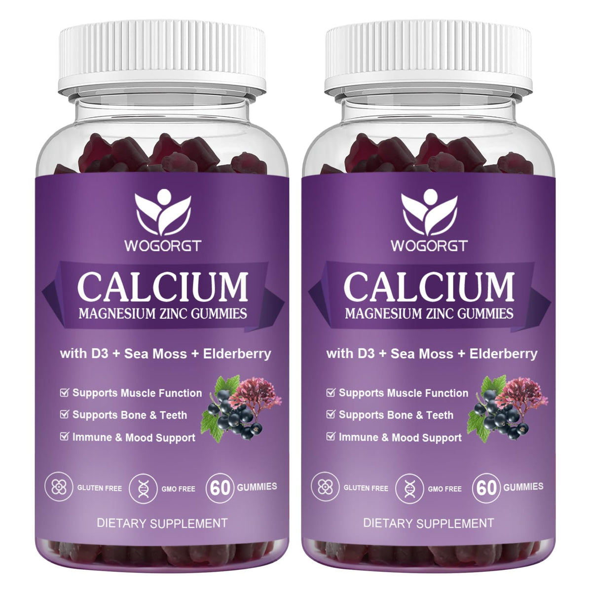 Pot de gummies Calcium Magnésium Zinc WOGORGT 60 pièces vue de face