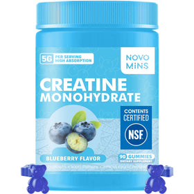 Pot de gummies créatine monohydrate Novomins 5000mg, 90 unités, saveur myrtille
