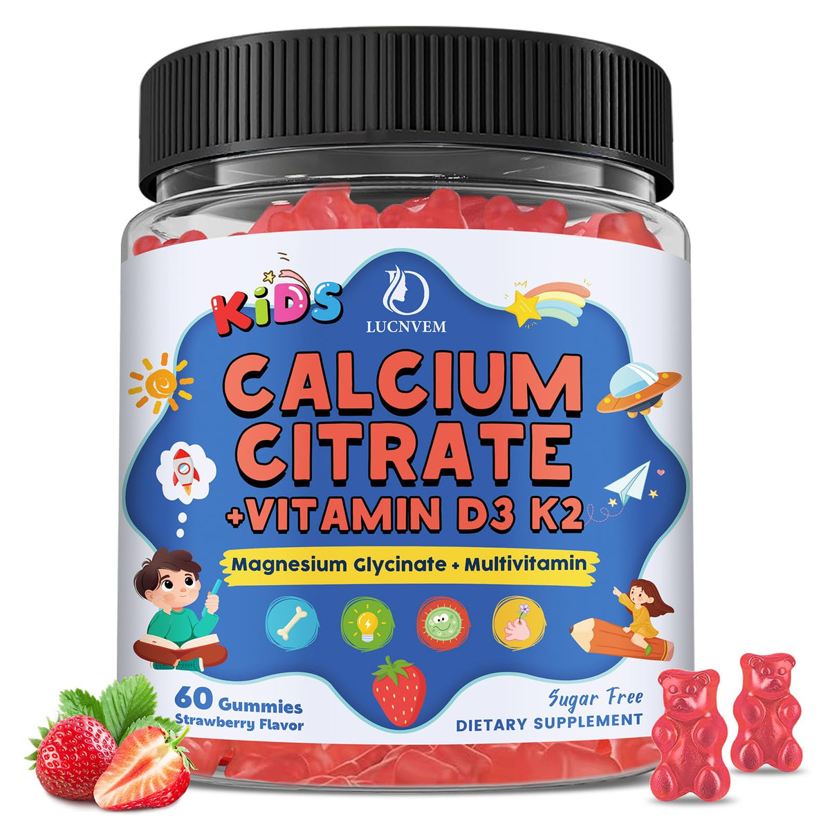 Pot de gummies de calcium citrate LUCNVEM vue de face