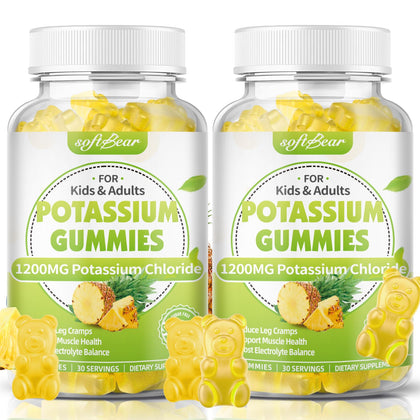 Pot de gummies de chlorure de potassium softbear 1200mg, goût ananas