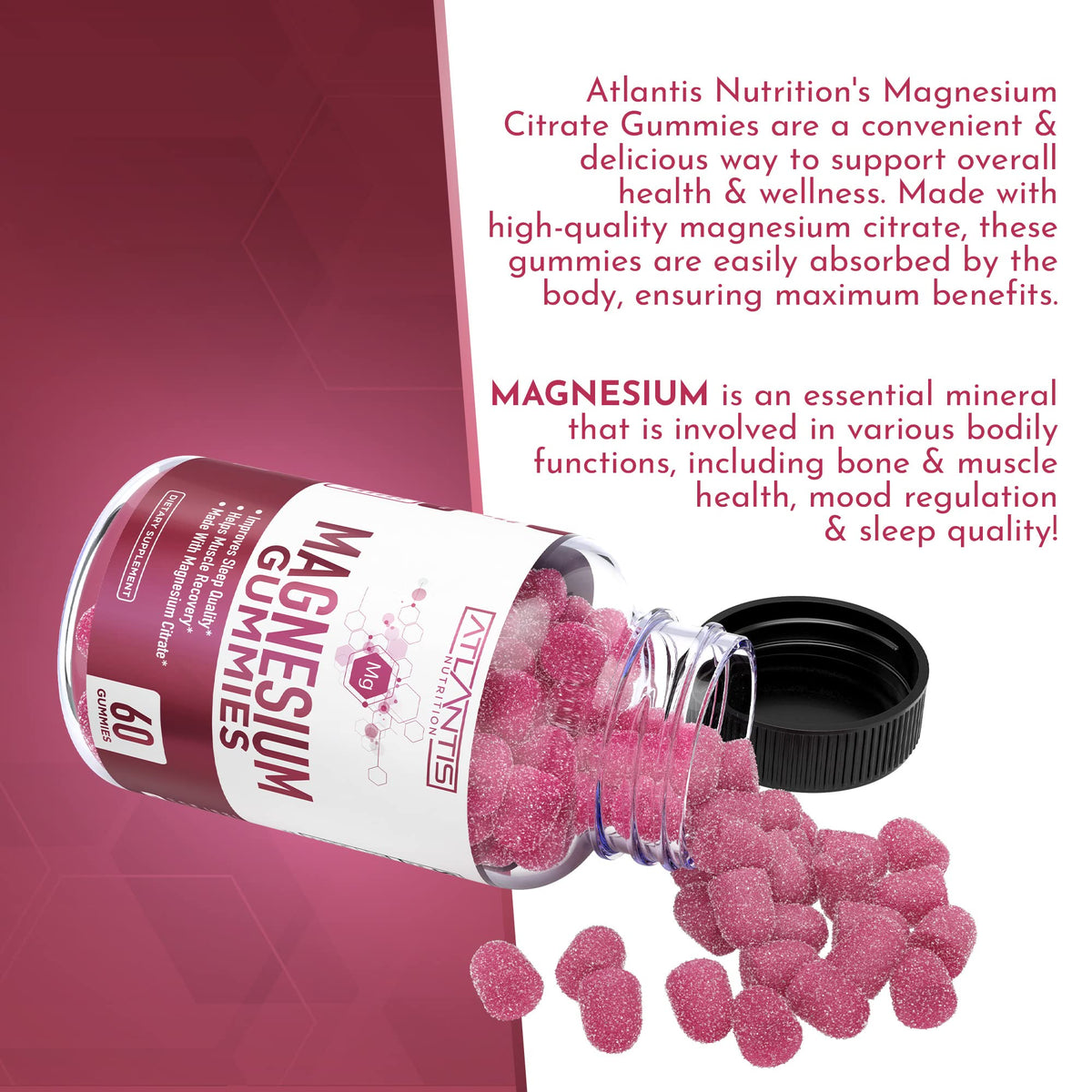 Pot de gummies de citrate de magnésium avec couvercle ouvert