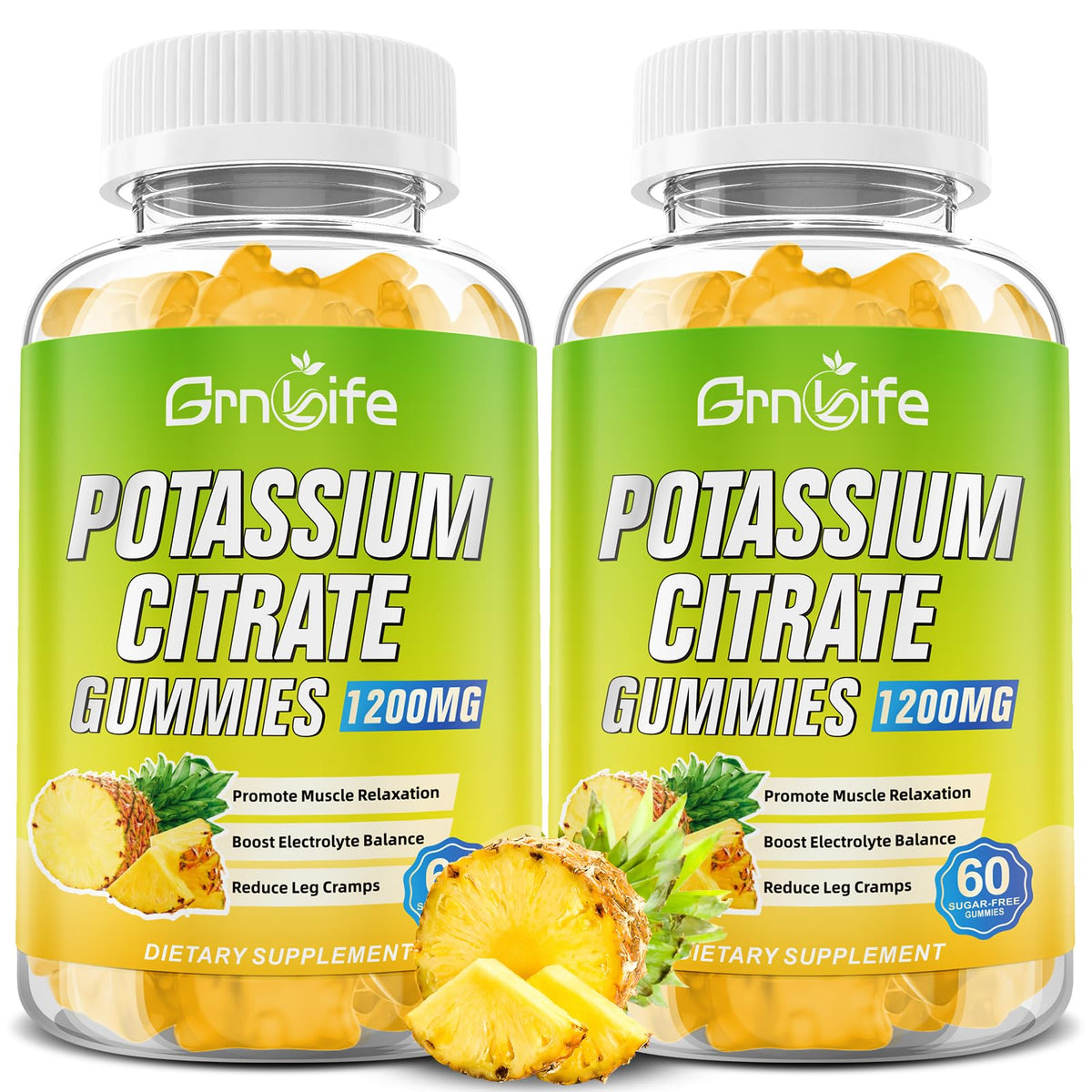 Pot de gummies de citrate de potassium GrnLife 1200mg 120 comprimés