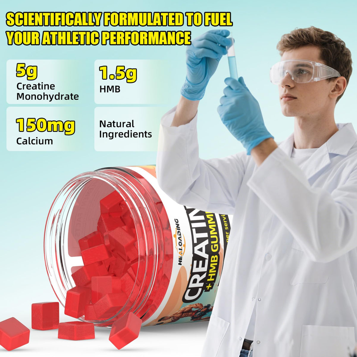 Pot de gummies de créatine HMB HEALOADING ouvert