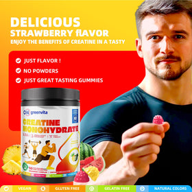Pot de gummies de créatine ON GREENVITA NUTRITION avec étiquette visible