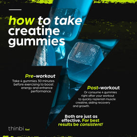 Pot de gummies de créatine Thinbi avec étiquette visible