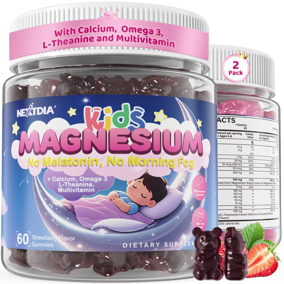 Pot de gummies de magnésium Nextdia pour enfants 449g, vue de face