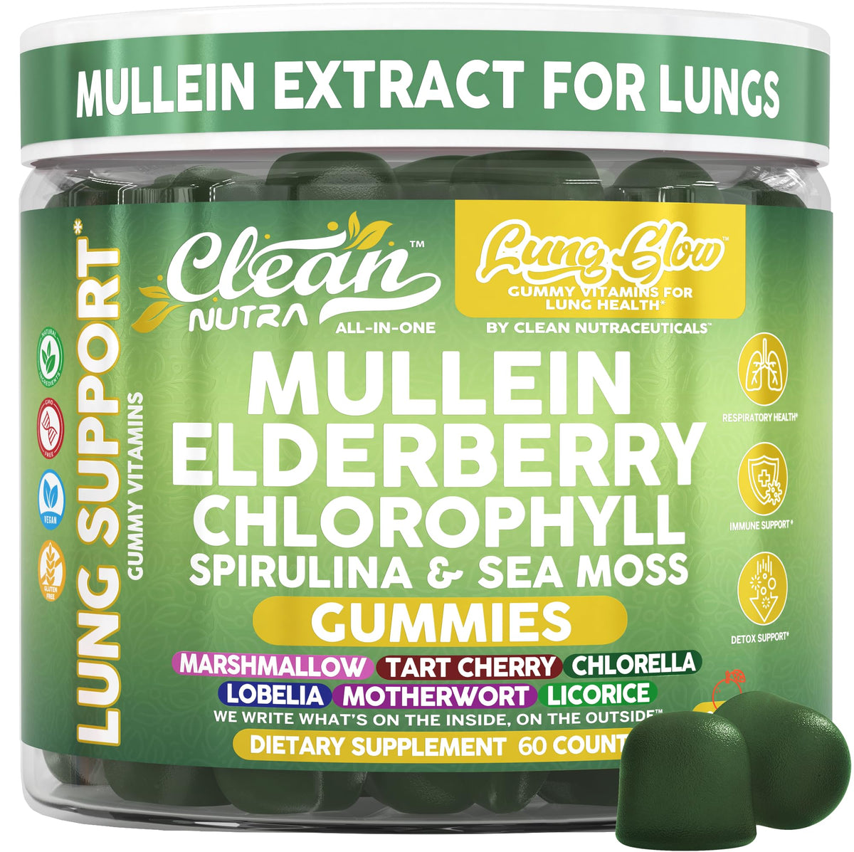 Pot de gummies de Mullein Clean Nutraceuticals, 60 gummies