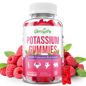 Pot de gummies de potassium GrnLife 1000mg, 60 gummies, goût framboise