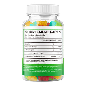 Pot de gummies de potassium MEENCCD avec fond coloré.