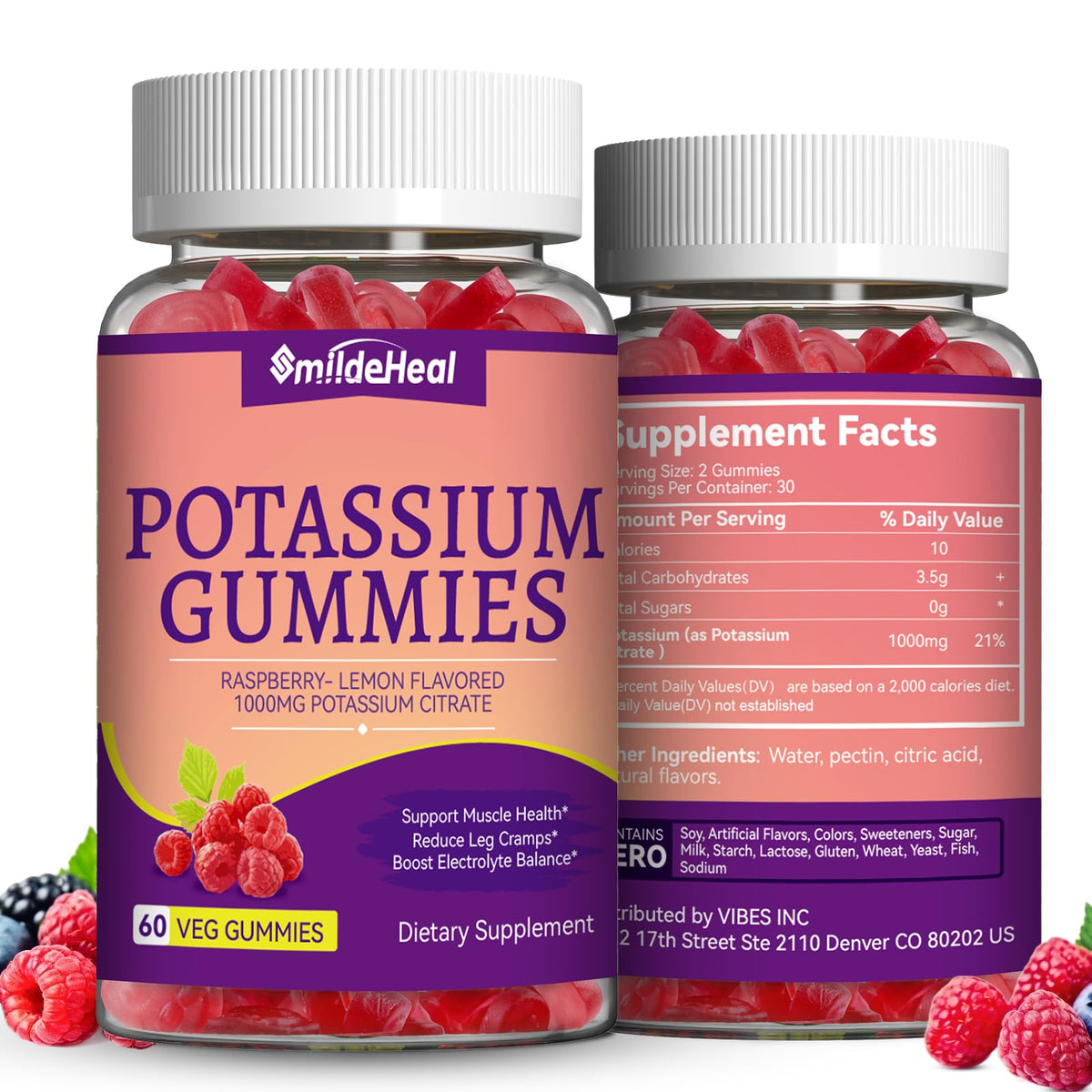 Pot de Gummies de Potassium SmildeHeal 1000mg vue de face
