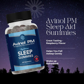 Pot de gummies de sommeil Avinol PM avec 60 gummies à l'intérieur
