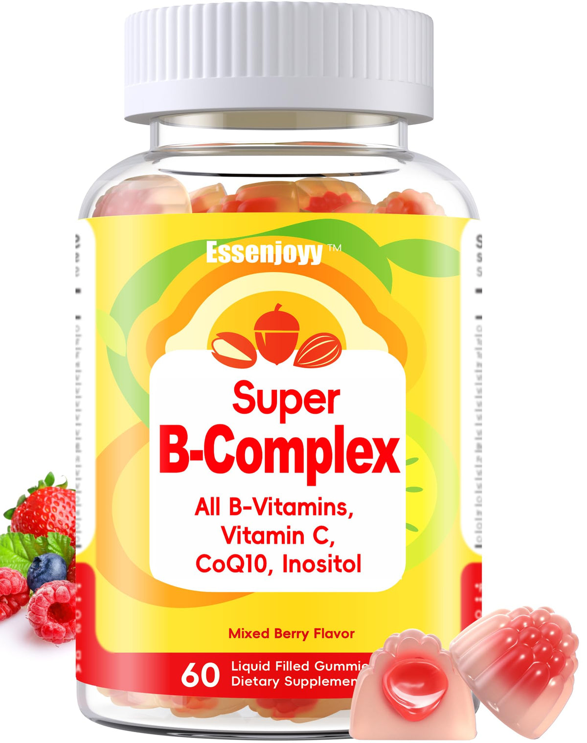 Pot de gummies de vitamines B ESSENJOYY 60 unités vue de face