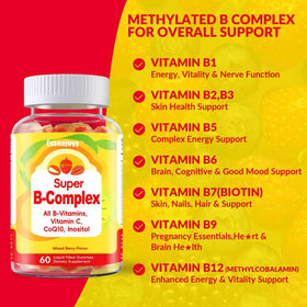 Pot de gummies de vitamines B ESSENJOYY ouvert