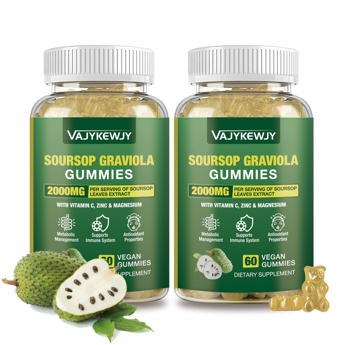 Pot de gummies Graviola Soursop VAJYKEWJY 2000mg, 120 unités