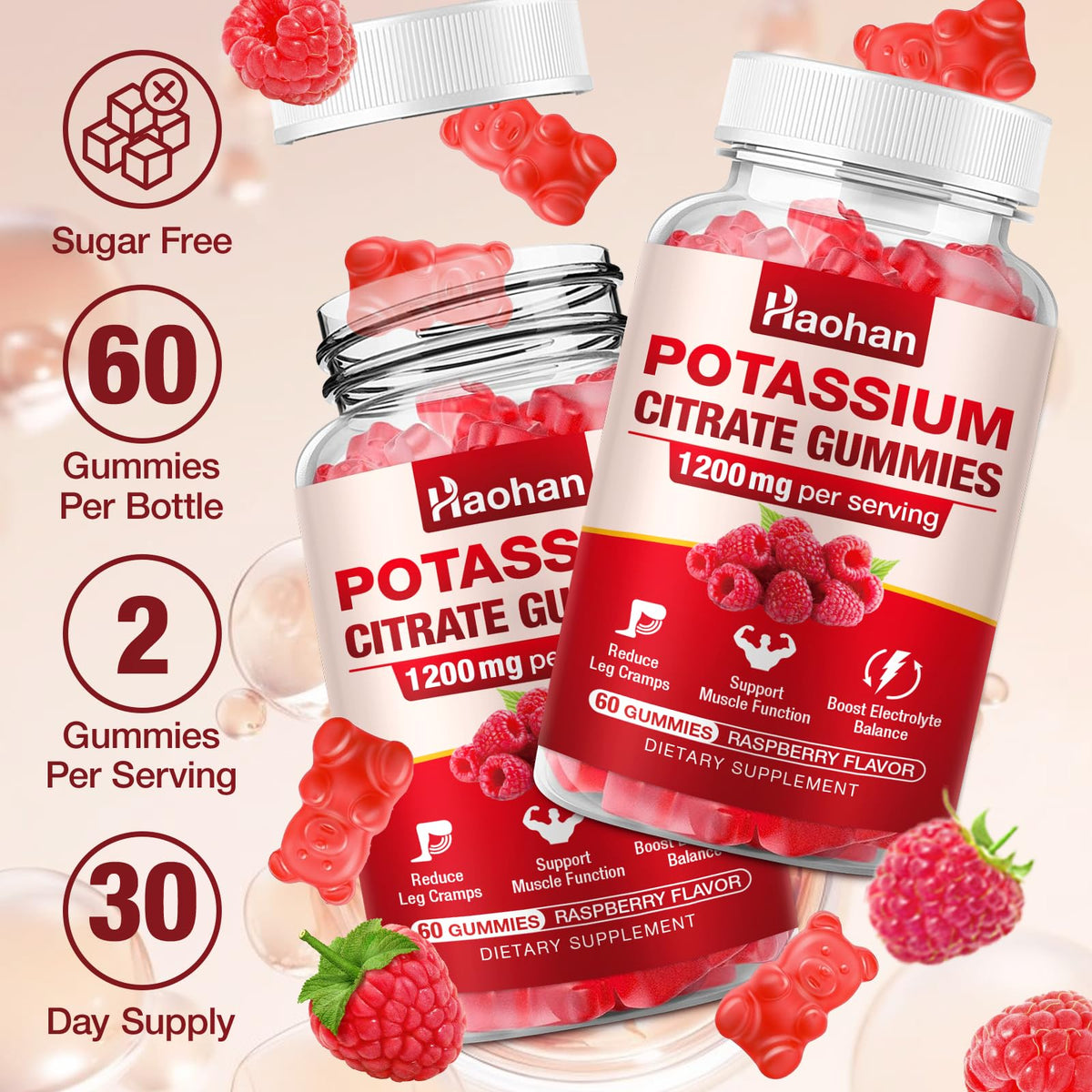 Pot de gummies Haohan ouvert montrant la quantité de gummies à l'intérieur