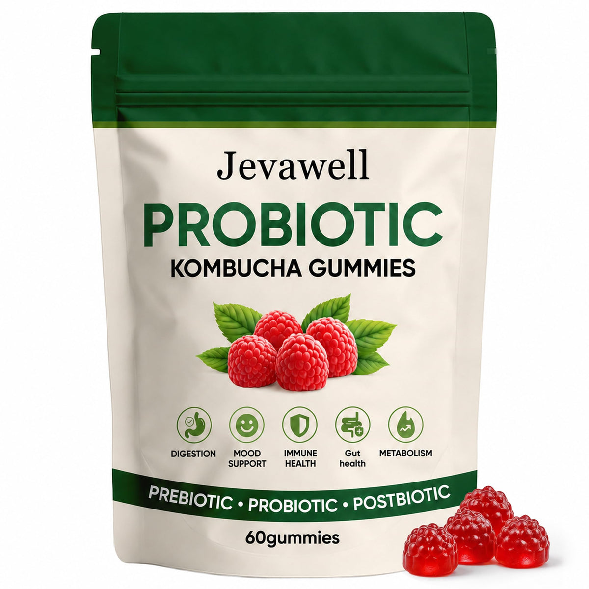 Pot de gummies kombucha hanachi Jevawell avec 60 gummies visibles