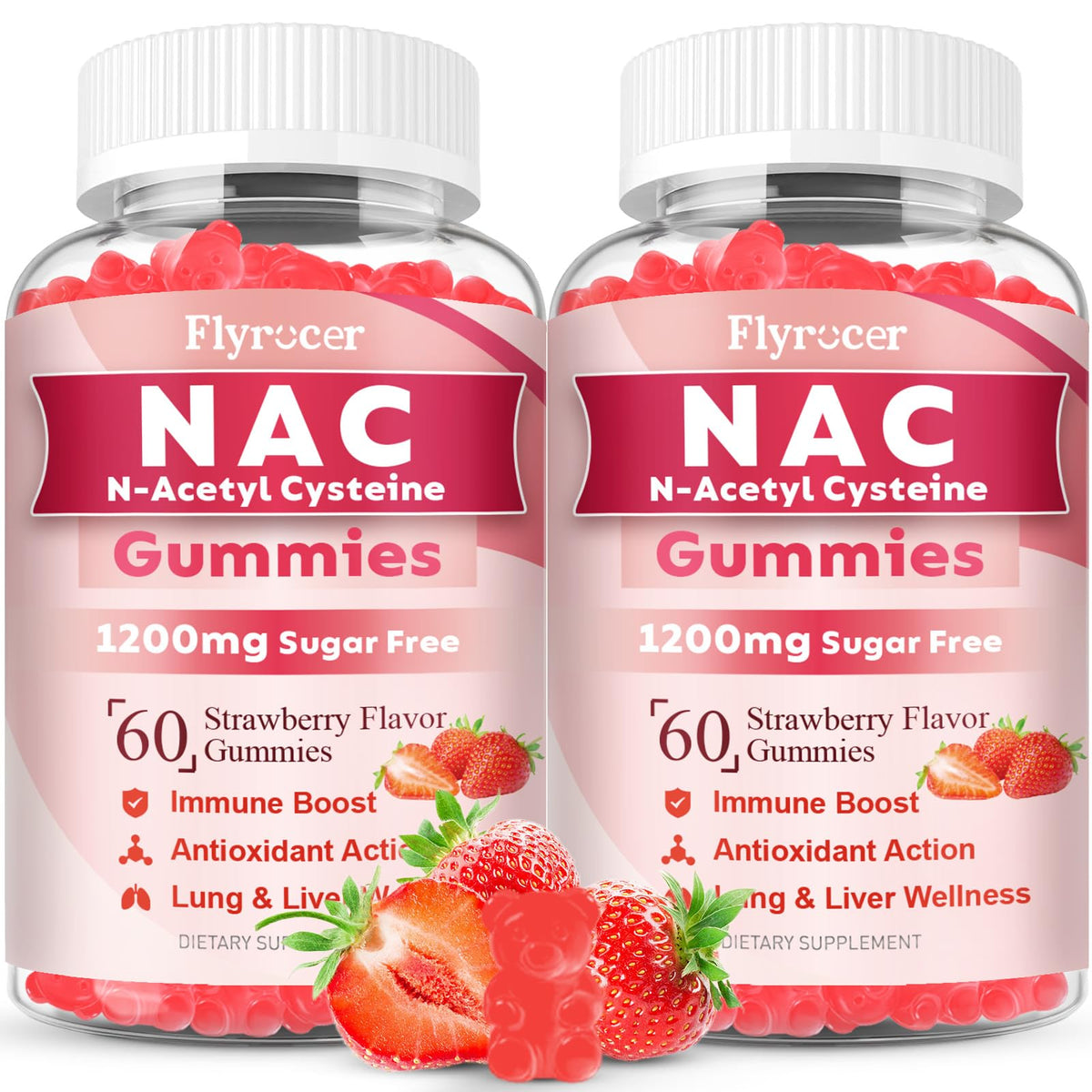 Pot de gummies NAC Flyrocer 120 comprimés saveur fraise