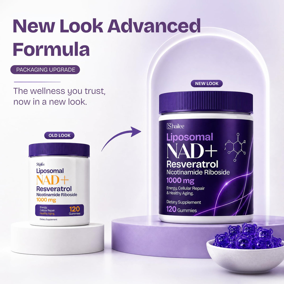 Pot de gummies NAD+ Shailee 1000mg avec étiquette