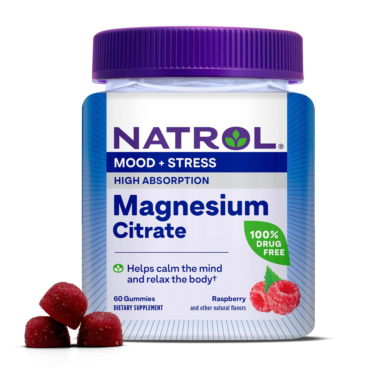 Pot de gummies Natrol au magnésium citrate 60 gummies framboise