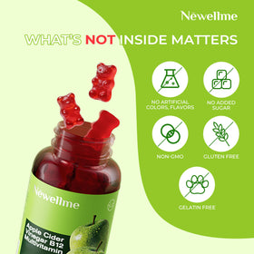 Pot de gummies NEWELLME ACV avec Mère & B12 sur fond blanc