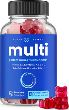 Pot de gummies NutraChamps pour hommes, 120 gummies, vue de face