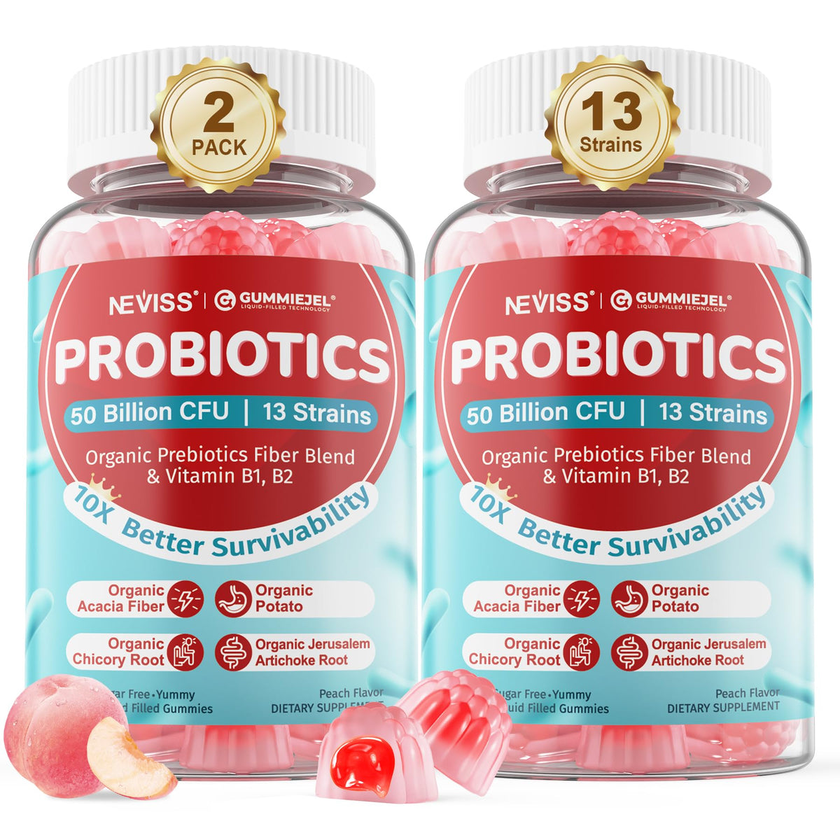 Pot de gummies prébiotiques et probiotiques NEVISS 120 pièces