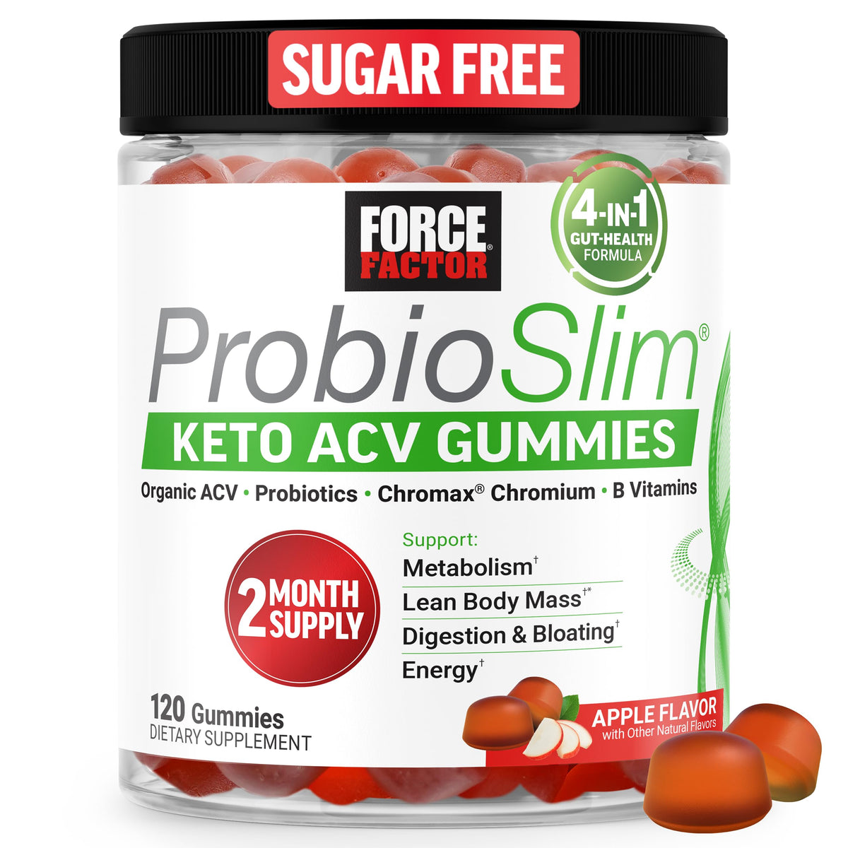 Pot de gummies ProbioSlim à la pomme de Force Factor, 549g