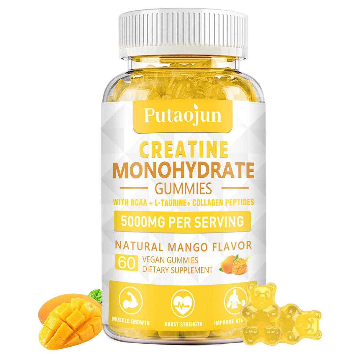 Pot de gummies Putaojun créatine monohydrate 5000mg vue de face