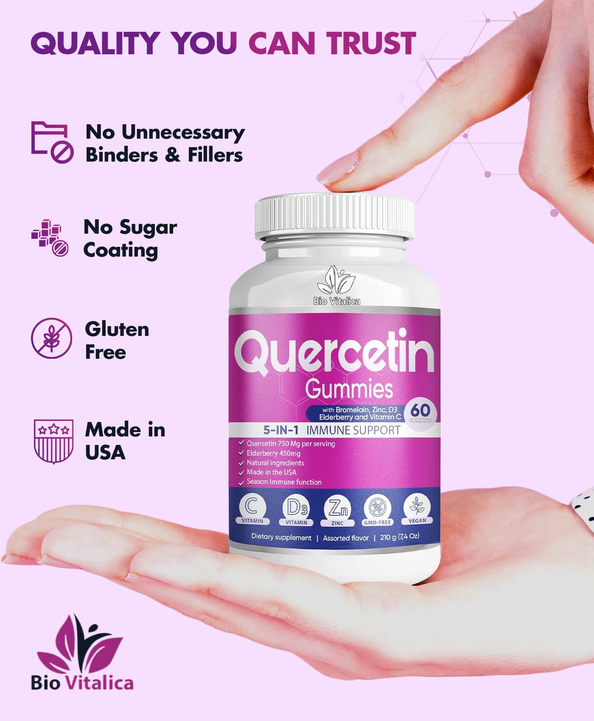 Pot de gummies Quercétine BIO VITALICA ouvert avec gummies visibles