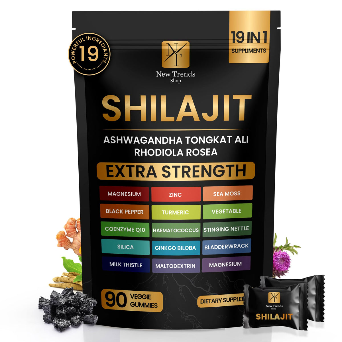 Pot de gummies Shilajit 19 en 1 - New Trends Shop vue avant