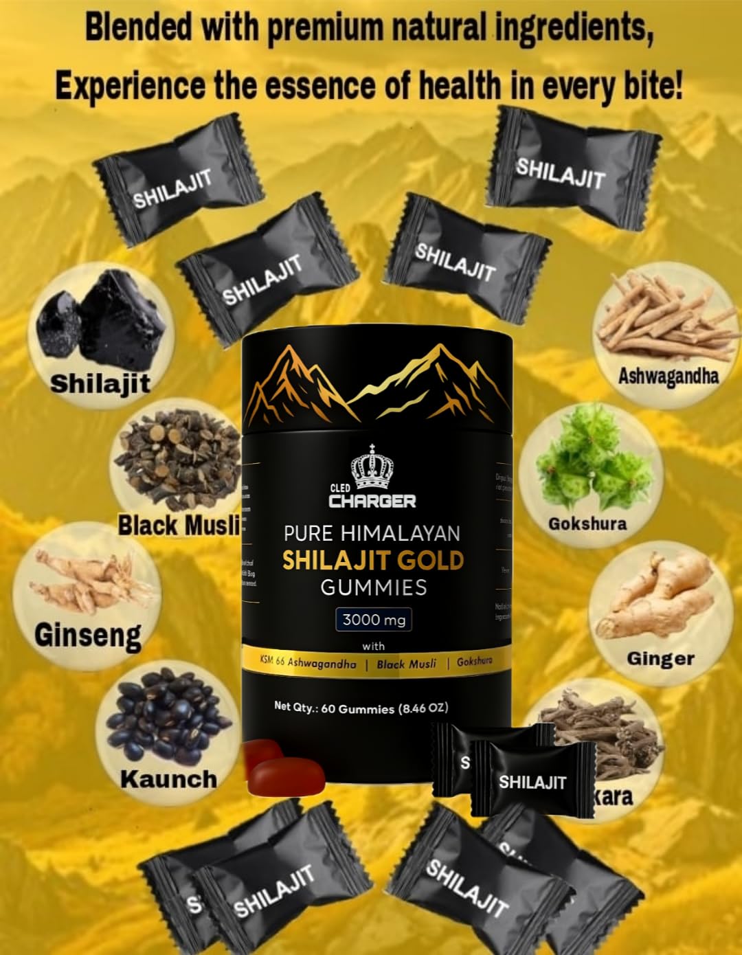 Pot de gummies Shilajit Cled Charger avec étiquette visible