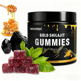 Pot de gummies Shilajit Newrish au miel Manuka, vue de face