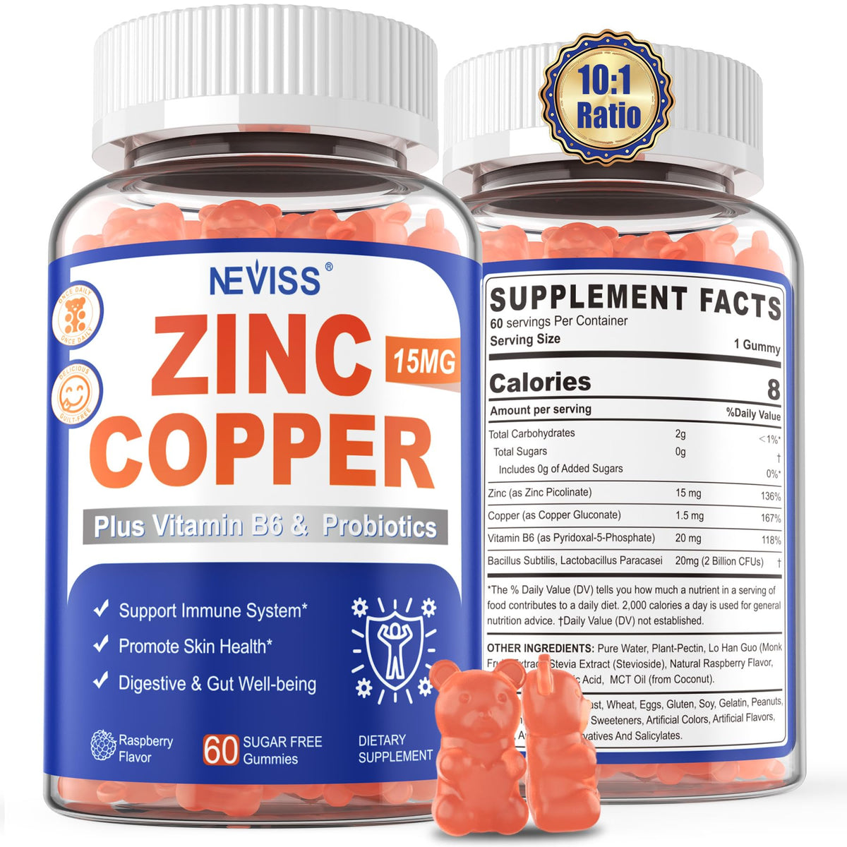 Pot de gummies Zinc Cuivre NEVISS avec étiquette visible