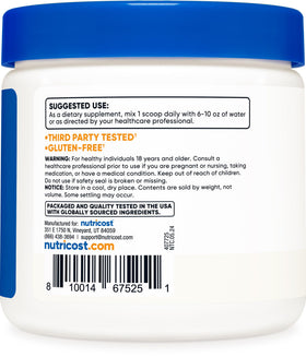 Pot de L-Glutamine Nutricost sur fond neutre