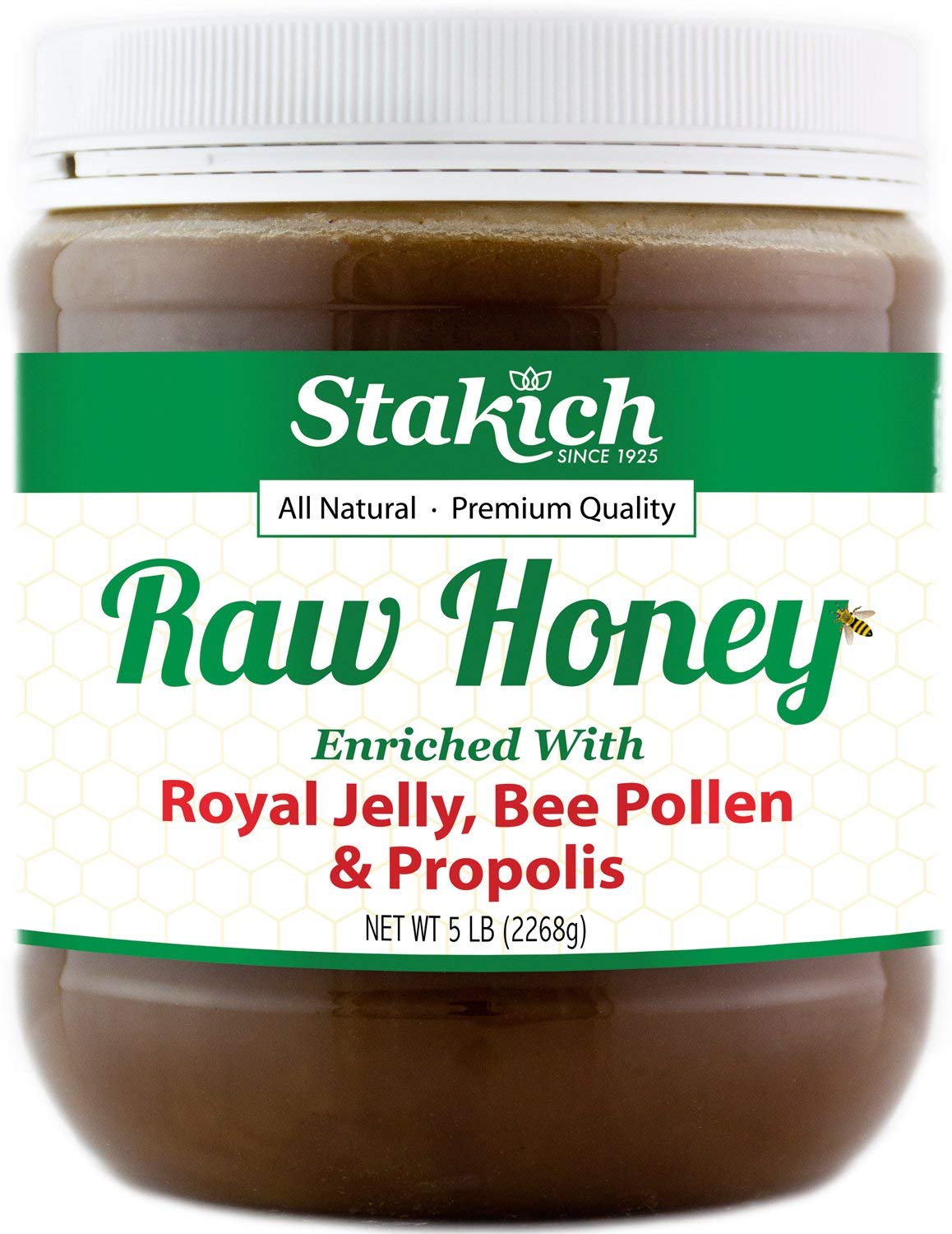 Pot de miel cru Stakich de 80 oz avec gelée royale et pollen
