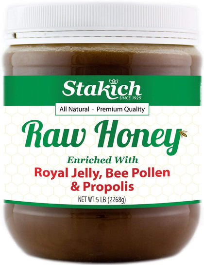 Pot de miel cru Stakich de 80 oz avec gelée royale et pollen