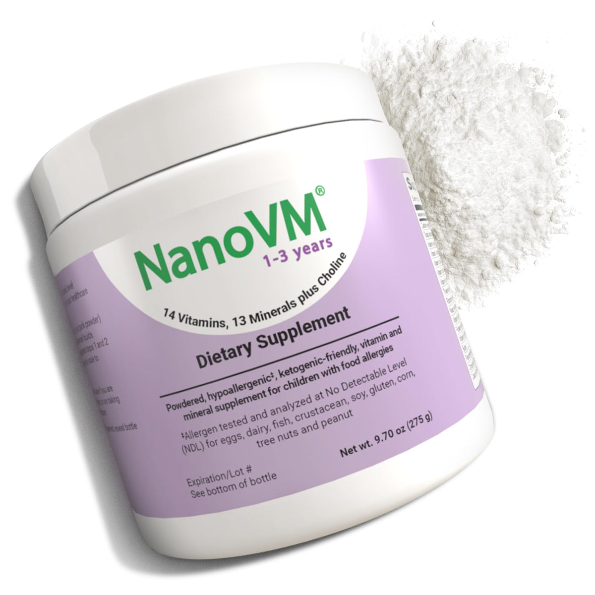 Pot de NanoVM multivitamines 1-3 ans vue avant avec étiquette