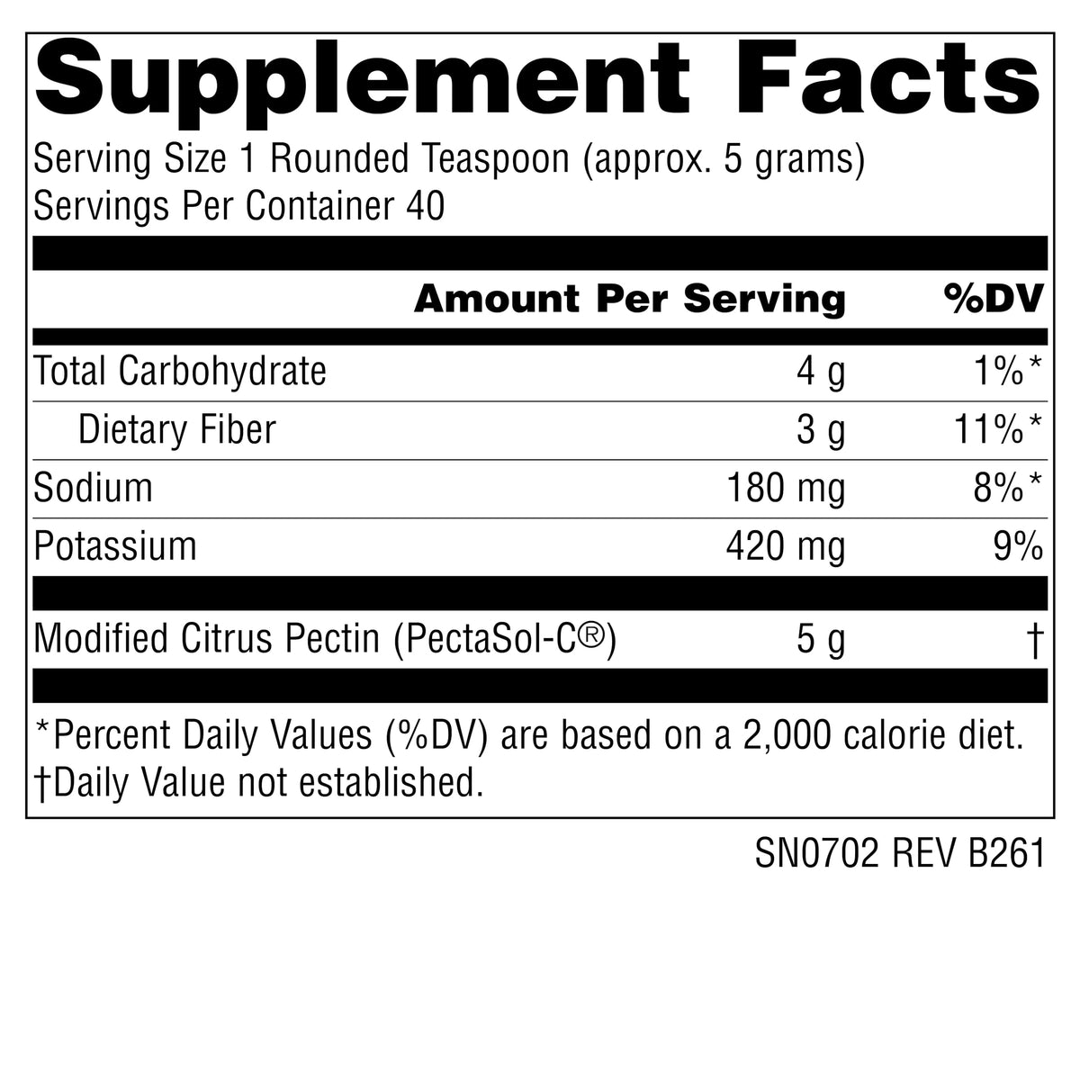 Pot de Pectine d'Agrumes Modifiée Source Naturals avec étiquette