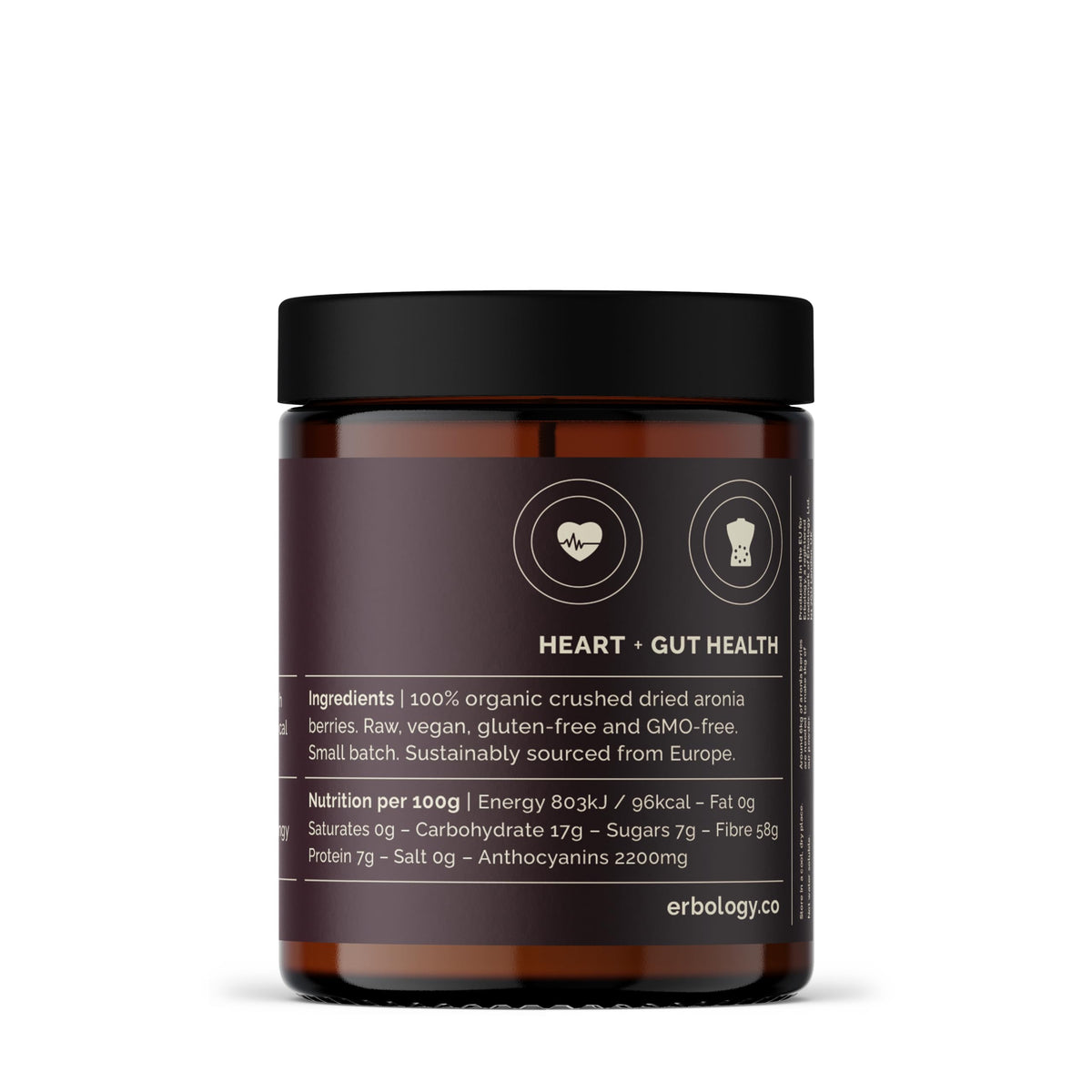 Pot de poudre d'aronia bio Erbology sur une table en bois