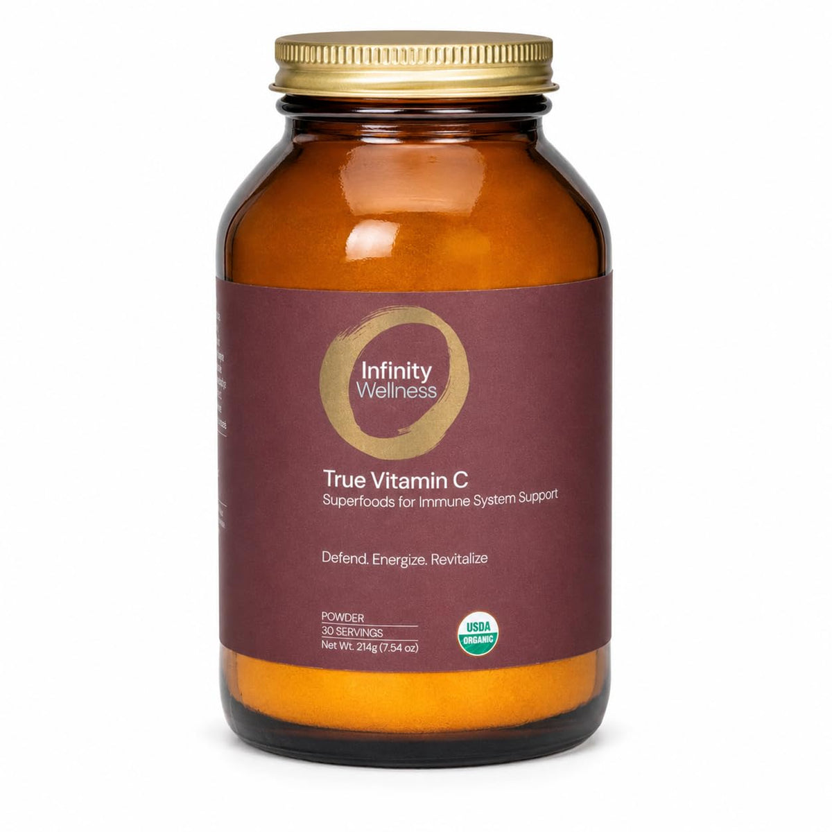 Pot de poudre de vitamine C Infinity Greens 1000mg, vue de face