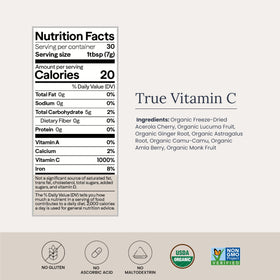 Pot de poudre de vitamine C Infinity Greens avec des fruits acerola et amla