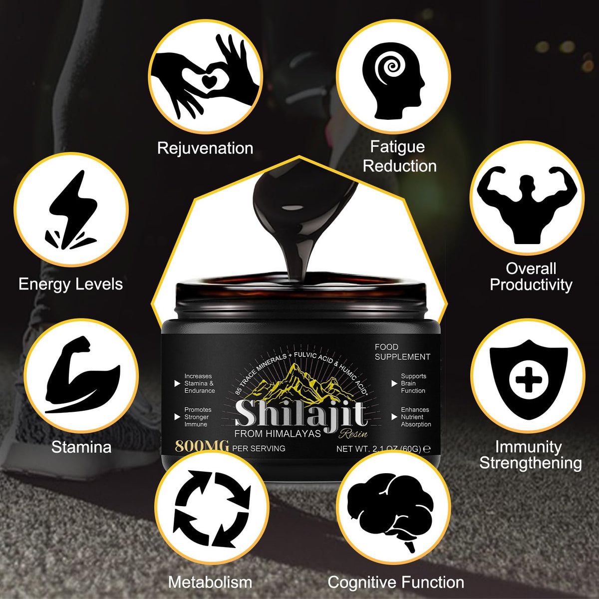 Pot de résine de Shilajit avec étiquette descriptive